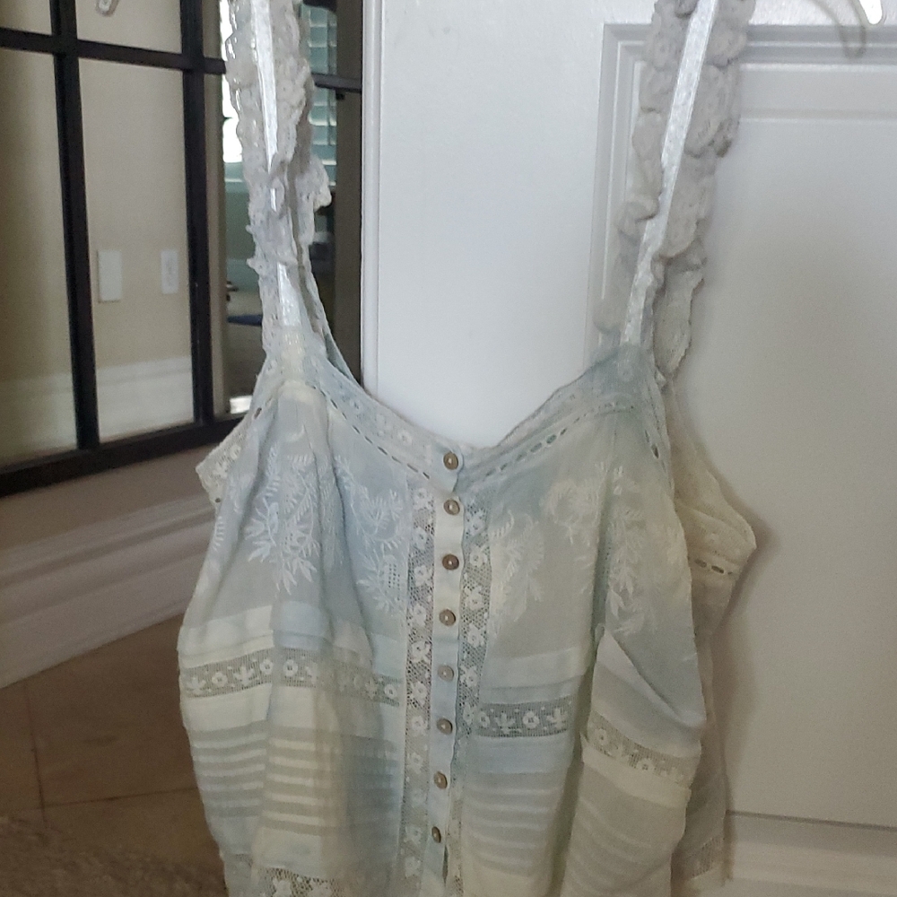 LoveShackFancy Blue Ruffled Sleeveless Camisole